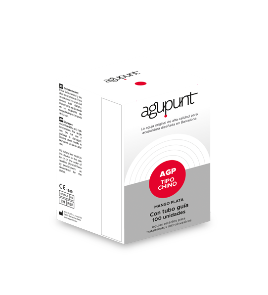 Aguja de acupuntura  Mango plata con tubo guía 0,30X25 (100un.)